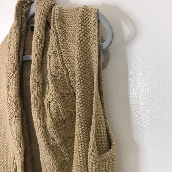 Talbots Sweater Vest Size L / XL Camel Brown Open Front Wool Cable Knit - Picture 4 of 9